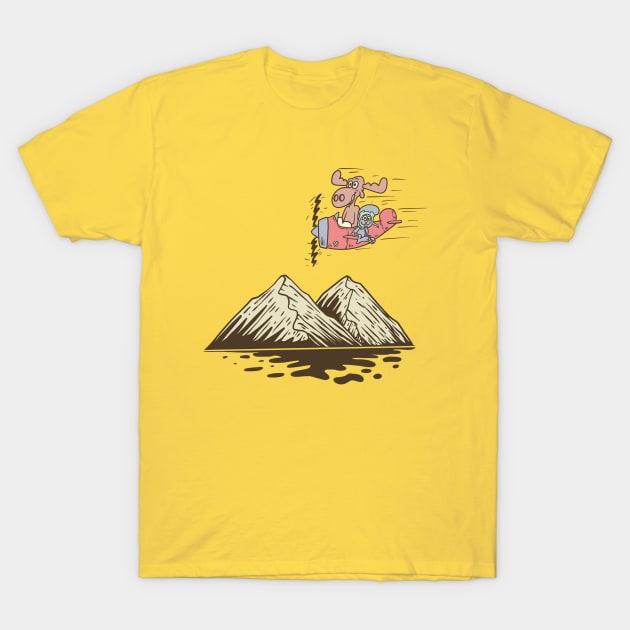 Rocky & Bullwinkle ride rocket on the mountain T-Shirt by something_kind